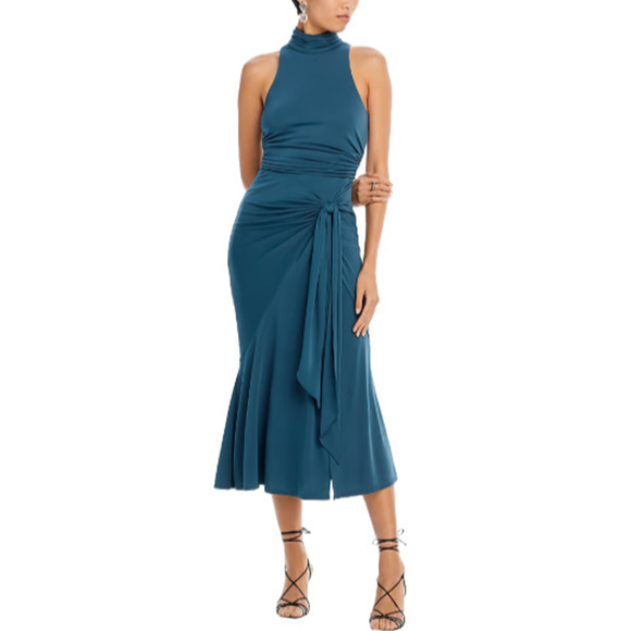 Cinq à Sept Rori Tie Waist High Neck Midi Dress Green Size 6 MSRP $395 - Picture 1 of 7